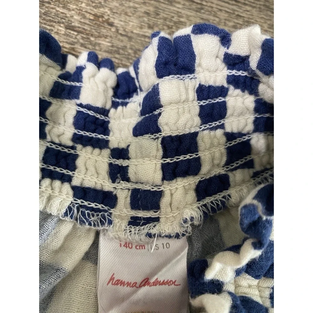 2PC Hanna Andersson Smocked Cami Top & Wide Leg Pant Set Navy White Check 10/12